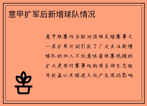 意甲扩军后新增球队情况